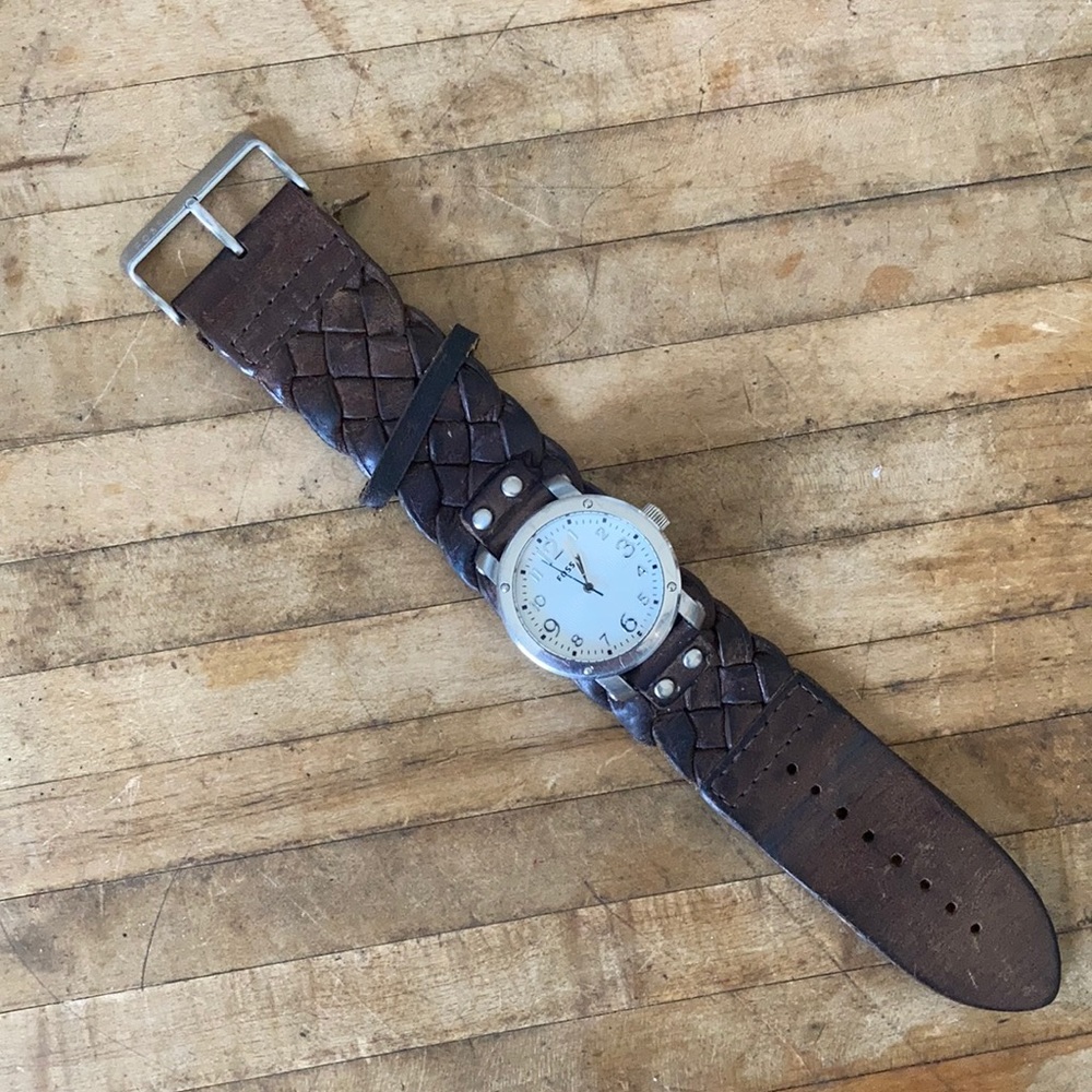 Fossil watch with leather band.